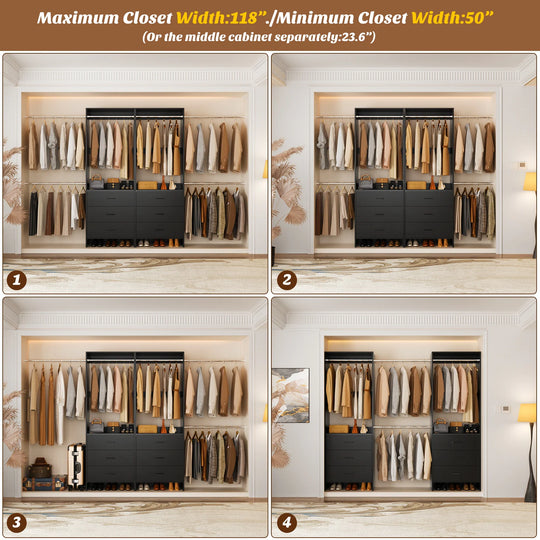 Cimly Set of 2 Closet Organizer System with Adjustable Hanging Rods and Drawers