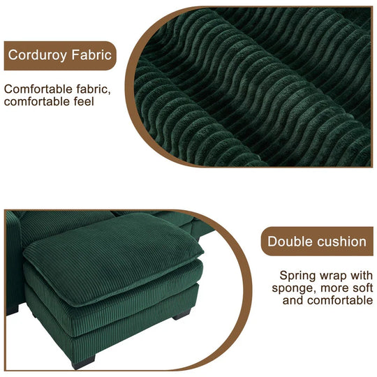 Modern U-Shaped 6-Seater Sectional Sofa with One Footstool
