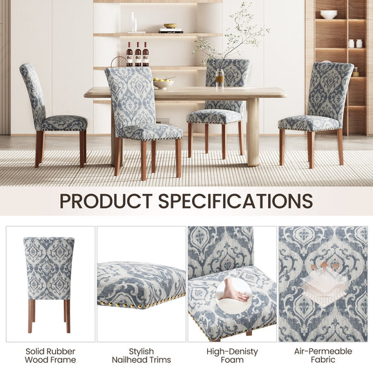 RENEWLINE Dining Chairs, Fabric with Nailhead Trim and Wood Legs