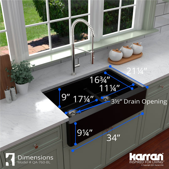 Farmhouse/Apron-Front Quartz Double Bowl Kitchen Sink