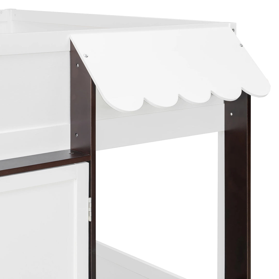 Full Loft House Bed with Playhouse Storage Modern Wood Cabin Bed for Kids