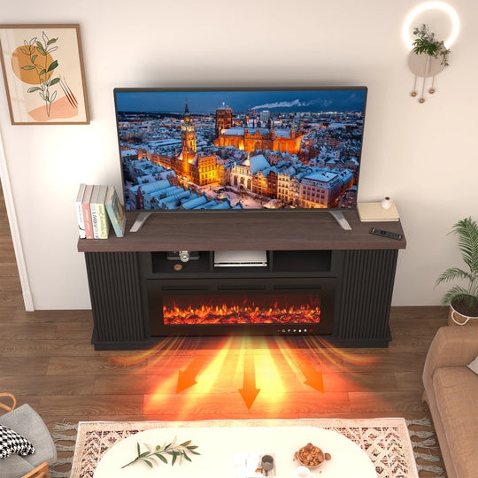 70" TV Stand with Electric Fireplace Heater, Media Entertainment Center Console for Tvs up to 80" with Storage Cabinet