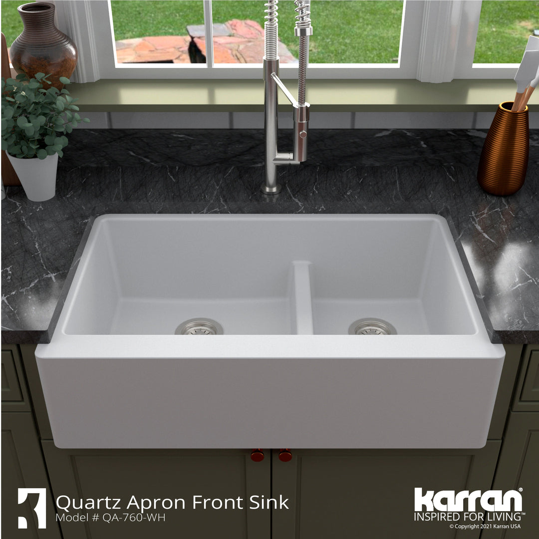 Farmhouse/Apron-Front Quartz Double Bowl Kitchen Sink