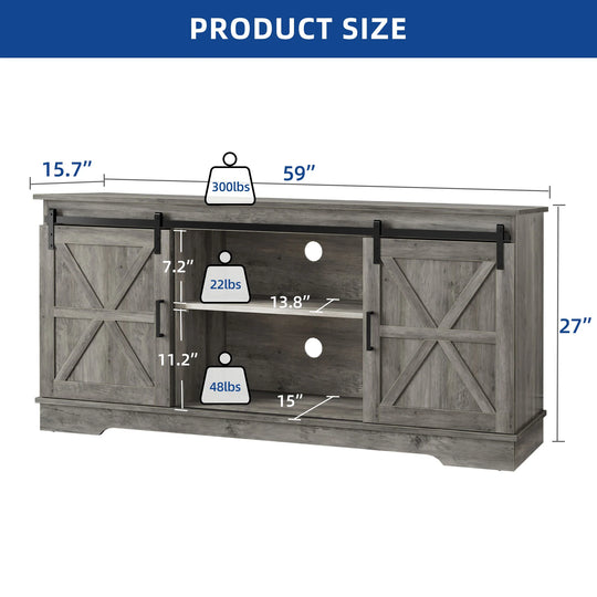 Farmhouse TV Stand with Barn Door Media Console Entertainment Center with Storage Cabinets