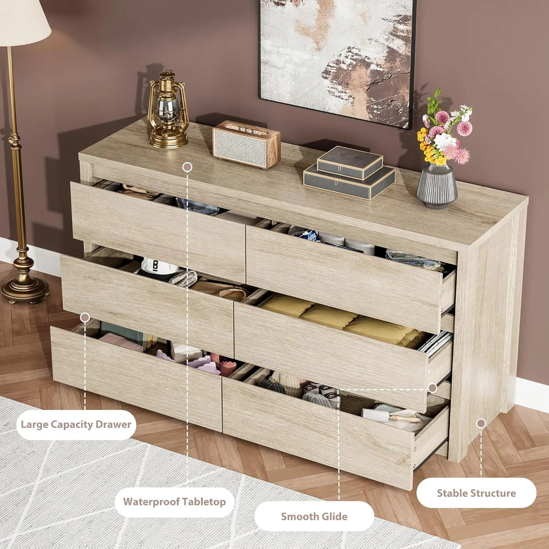 7-Drawer Dresser for Bedroom,Wide Wood Chest with Handle-Free Design,Modern Storage Cabinet for Living Room or Entryway