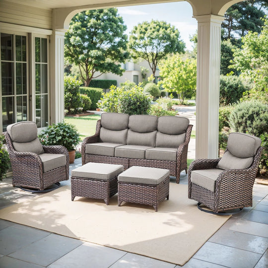 Outdoor Patio Sofa Swivel Chair with 6-Inch Thick Cushions Set