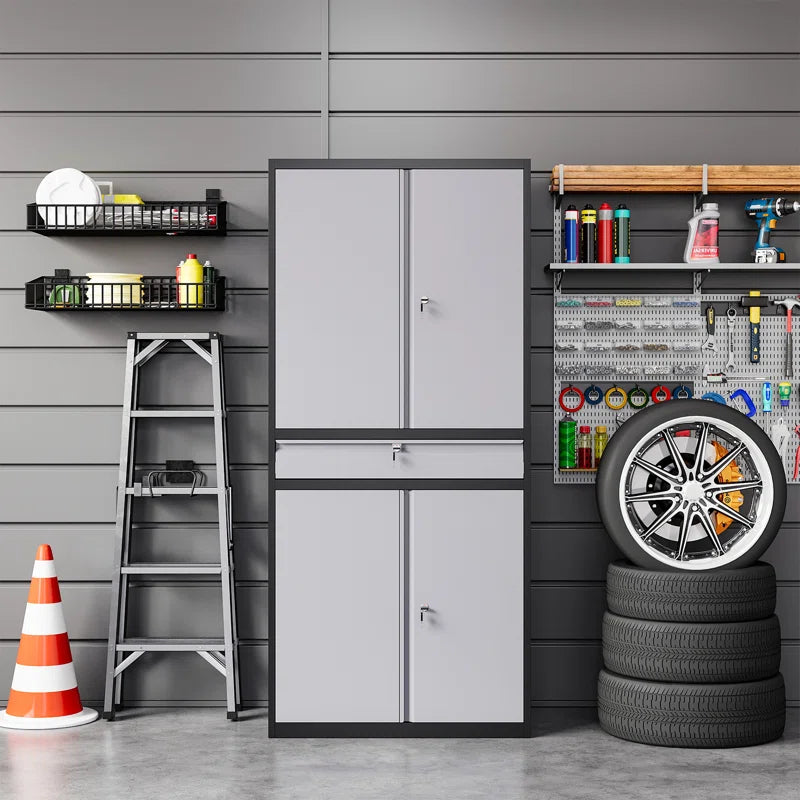 Agilar Locking Metal Garage Cabinet with Adjustable Shelves & Tool Drawer ( 71'' H X 31.5'' W X 15.7'' D)