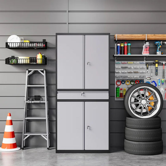 Agilar Locking Metal Garage Cabinet with Adjustable Shelves & Tool Drawer ( 71'' H X 31.5'' W X 15.7'' D)