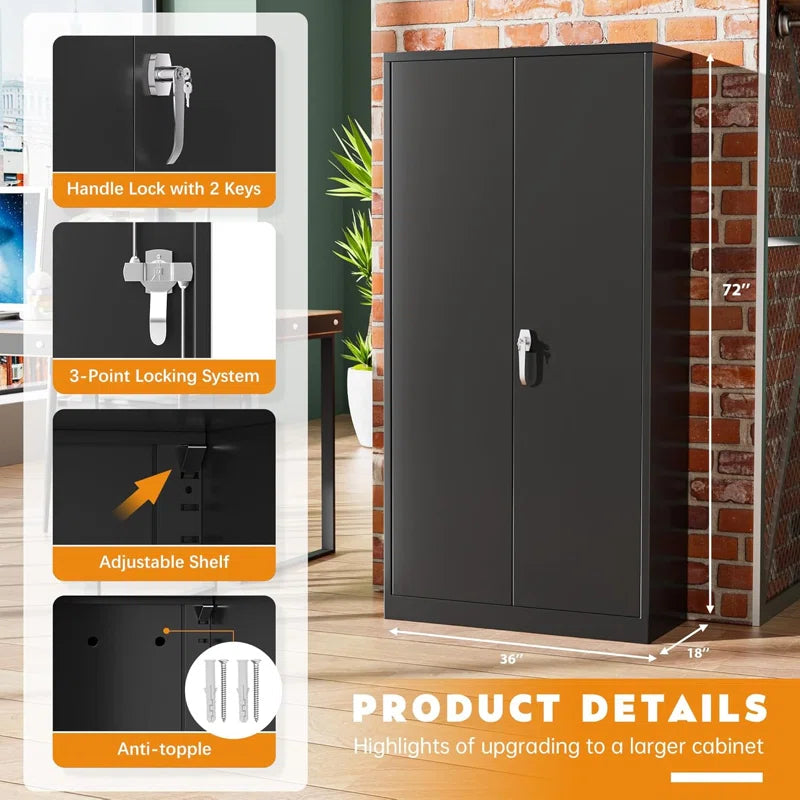Metal Garage Storage Cabinets ( 72'' H X 36'' W X 18'' D ) with 4 Adjustable Shelves and Lockable Doors
