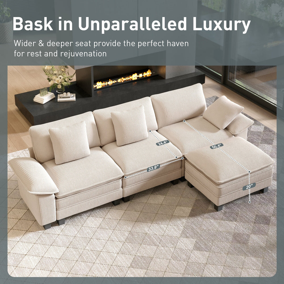 Cloud Modular Deep Seat Sofa, Chenille or Corduroy Sectional Couch with Removable Arms, 1–4 Seater