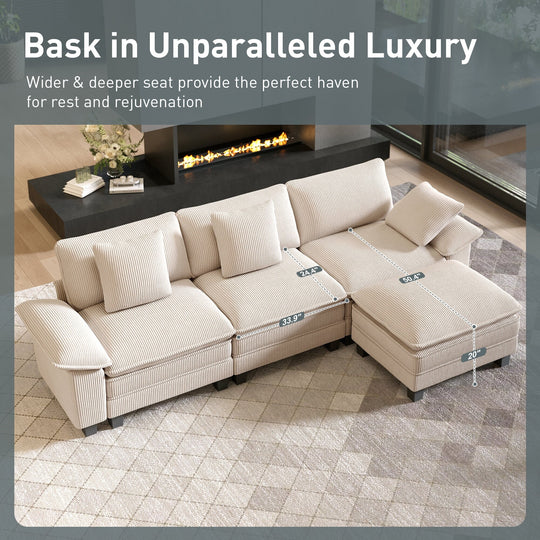 Cloud Modular Deep Seat Sofa, Chenille or Corduroy Sectional Couch with Removable Arms, 1–4 Seater
