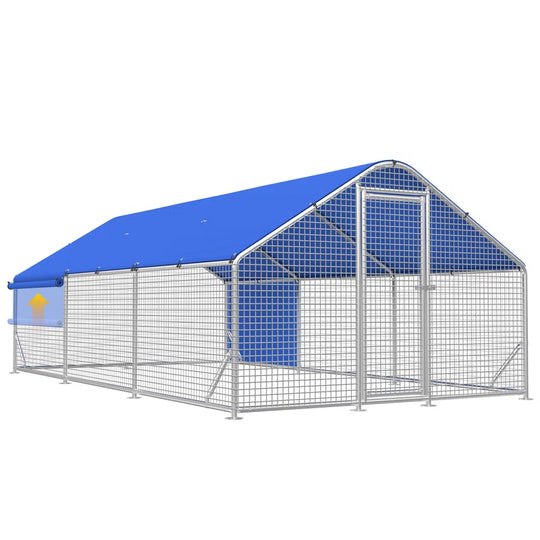 Large Metal Chicken Coop with Galvanized Hardware Cloth, Chicken Coop Run Pen for Yard with Waterproof Cover, Outdoor Large Walk-In Chicken Coops for Chickens Duck Pen House Cage Run