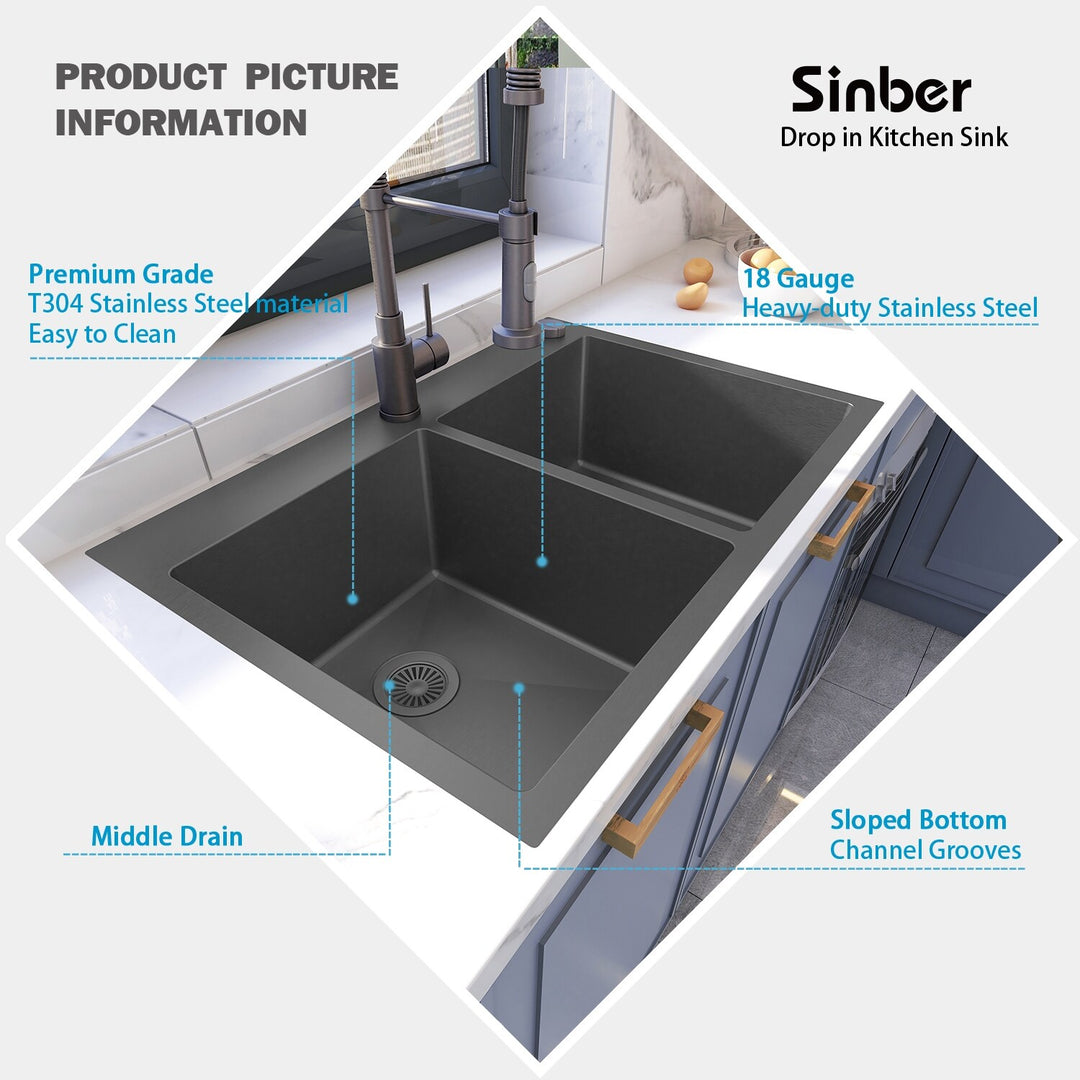 Drop in Double Bowl 304 Stainless Steel Kitchen Sink