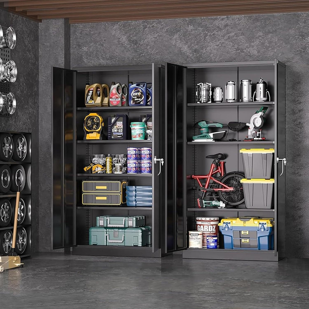 71'' H Metal Garage Storage Work Cabinet with Locking Doors and Adjustable Shelves
