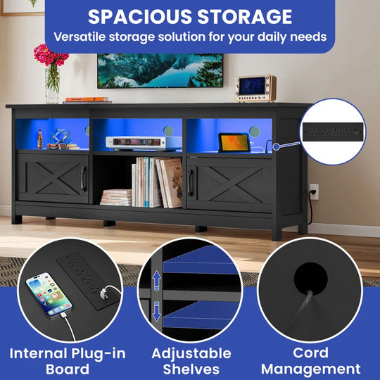 Mercato Modern Farmhouse TV Stand Media Console Media Center with LED Light and Charging Station