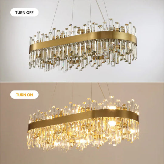 36 In. Modern Crystal Chandeliers 16-Light Brass Gold Rectangular Chandelier Glam Oval Pendant Light for Dining Living Room