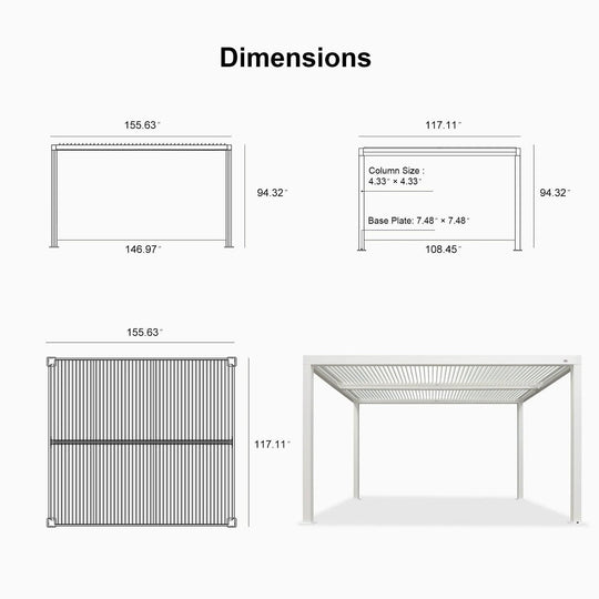 Louvered Pergola Modern White Pergola with Adjustable Roof for Deck Backyard Garden