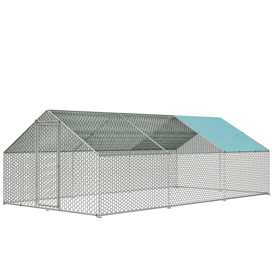 Dog Kennel Quail Cage Duck House Large Chicken Coop Metal Chicken Run Sheep Cage with Waterproof and Anti-Uv Cover Lockable Door Design