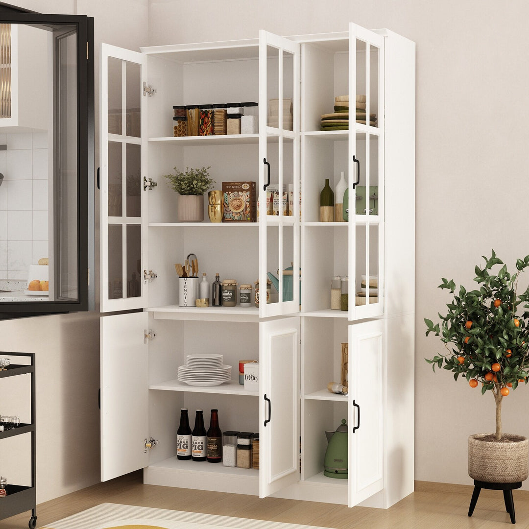 78.7"H Combo Buffet Sideboard White Curio Bookcase Cabinet Glass Door