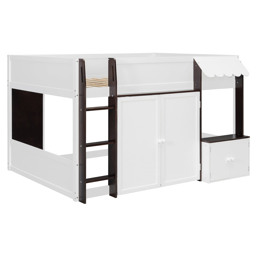 Full Loft House Bed with Playhouse Storage Modern Wood Cabin Bed for Kids