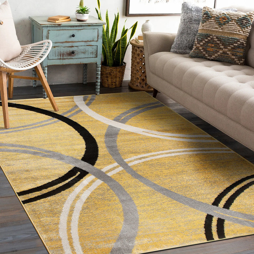 Contemporary Abstract Circles Design Area Rug