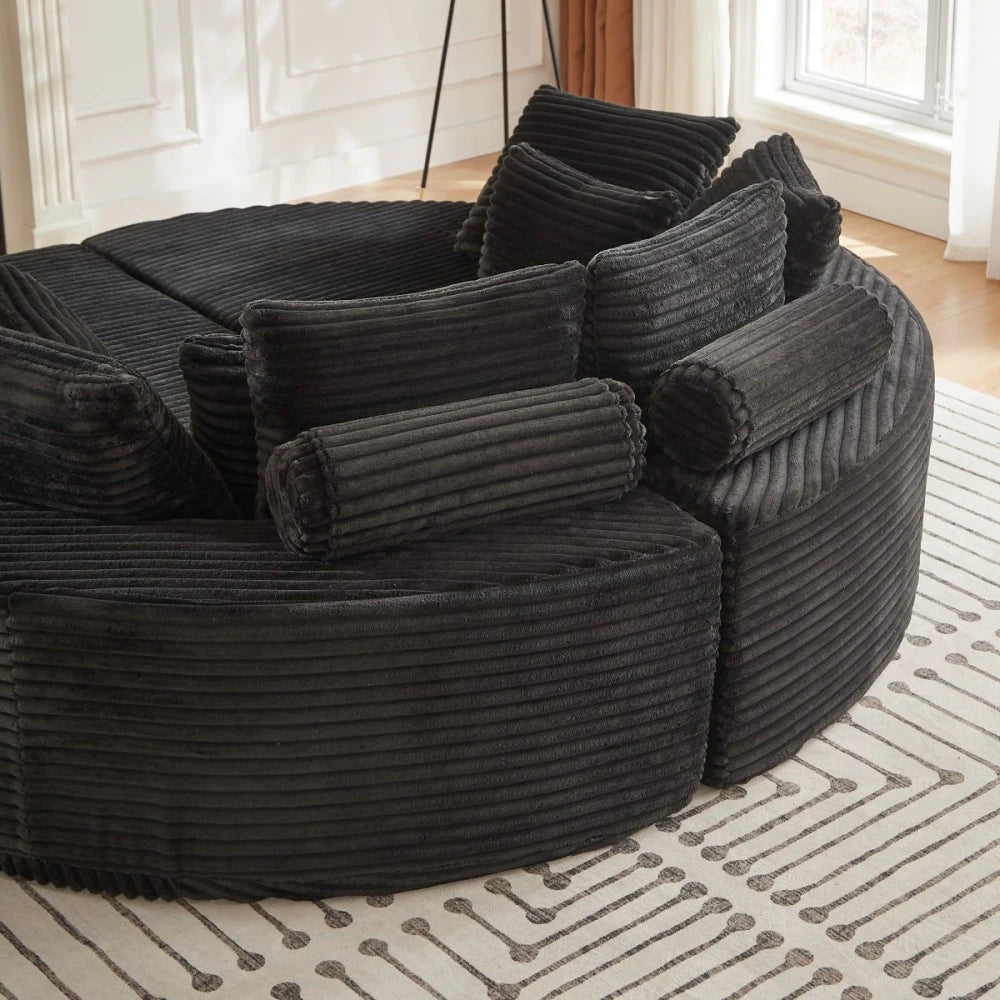78.5" Corduroy round Oversized 2-In-1 Sofa Bed, Neck Pillow Design with Four Throw Pillows