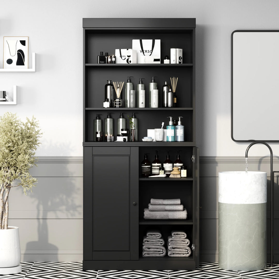 100% Solid Wood Bathroom & Laundry Storage Cabinet, Raised Panel Doors, Adjustable Shelves, 32" Wide, 71.5" Tall