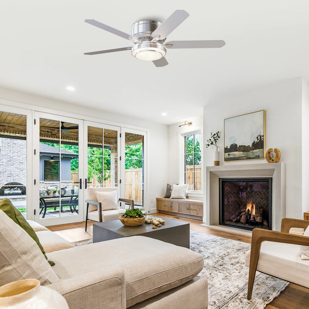 Vaczon 52" Brushed Nickel 5-Blade Modern Flush Mount Smart Ceiling Fan with Light and App