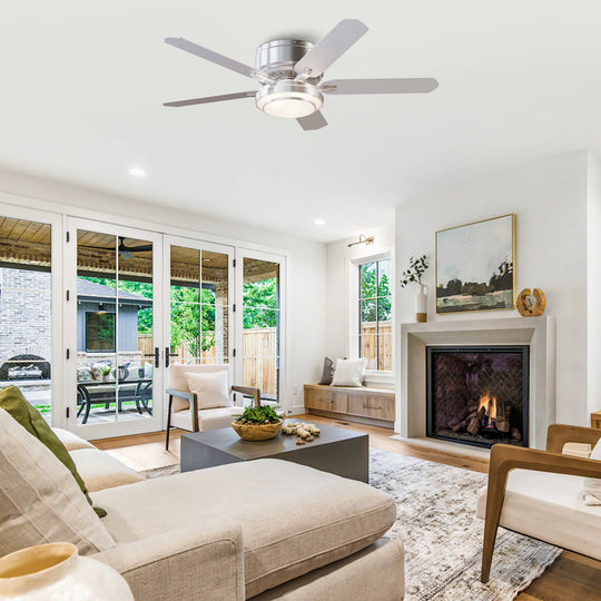 Vaczon 52" Brushed Nickel 5-Blade Modern Flush Mount Smart Ceiling Fan with Light and App