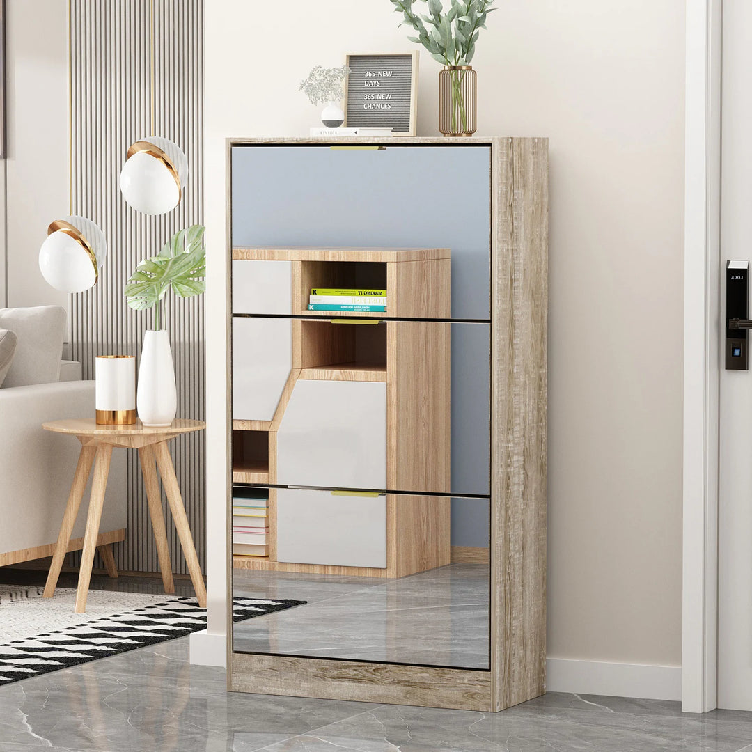 Mirrored Flip Drawer Shoe Cabinet Storage Cabinet Organizer