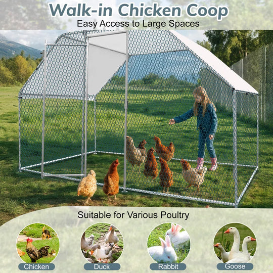 Large Metal Chicken Coop with Rain Cover