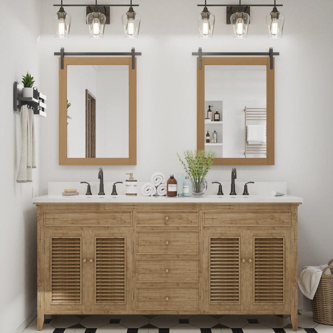 Farmhouse Barn Door Solid Wood Frame Bathroom Vanity Wall Mirror