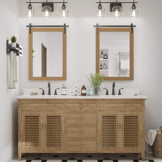 Farmhouse Barn Door Solid Wood Frame Bathroom Vanity Wall Mirror