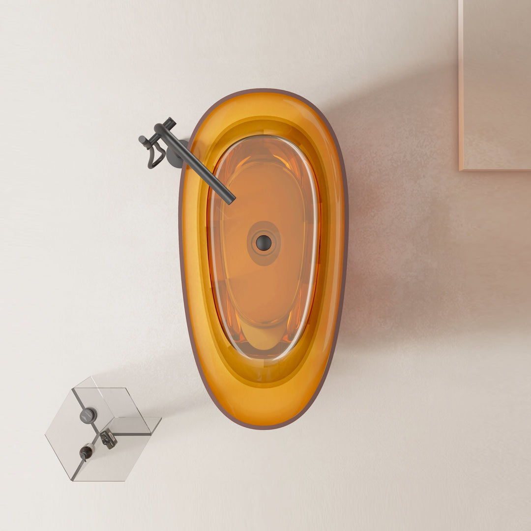 59" or 67" Stone Resin Oval Freestanding Bathtub, Soaking Tub with Pop up Drain
