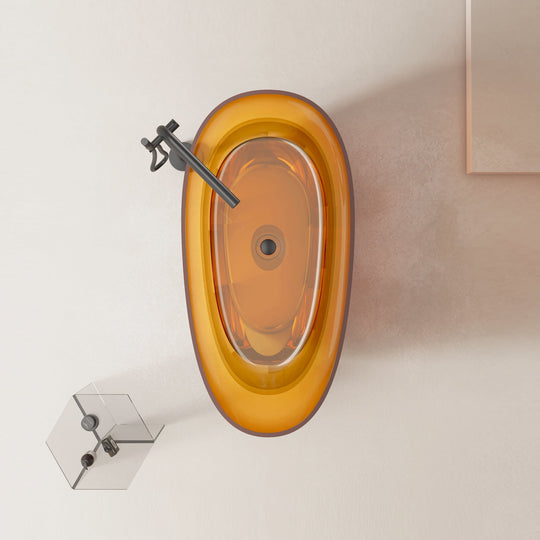 59" or 67" Stone Resin Oval Freestanding Bathtub, Soaking Tub with Pop up Drain