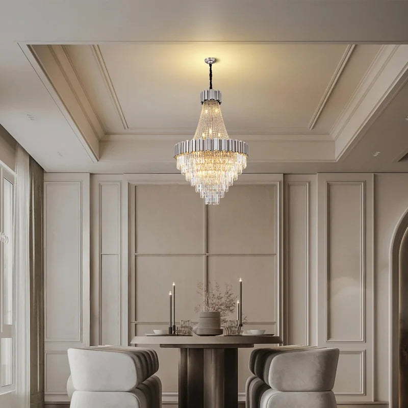 Large Crystal Chandelier - 35.4"Modern 6-Tier 17-Light Chrome Ceiling Light, Luxury K9 Crystal