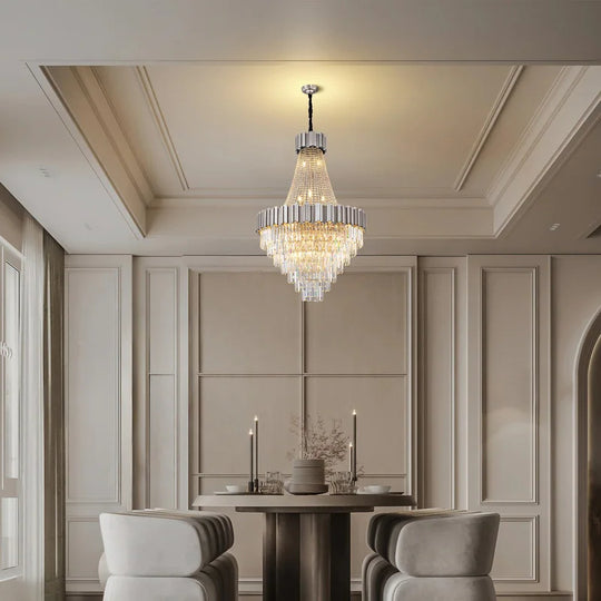 Large Crystal Chandelier - 35.4"Modern 6-Tier 17-Light Chrome Ceiling Light, Luxury K9 Crystal