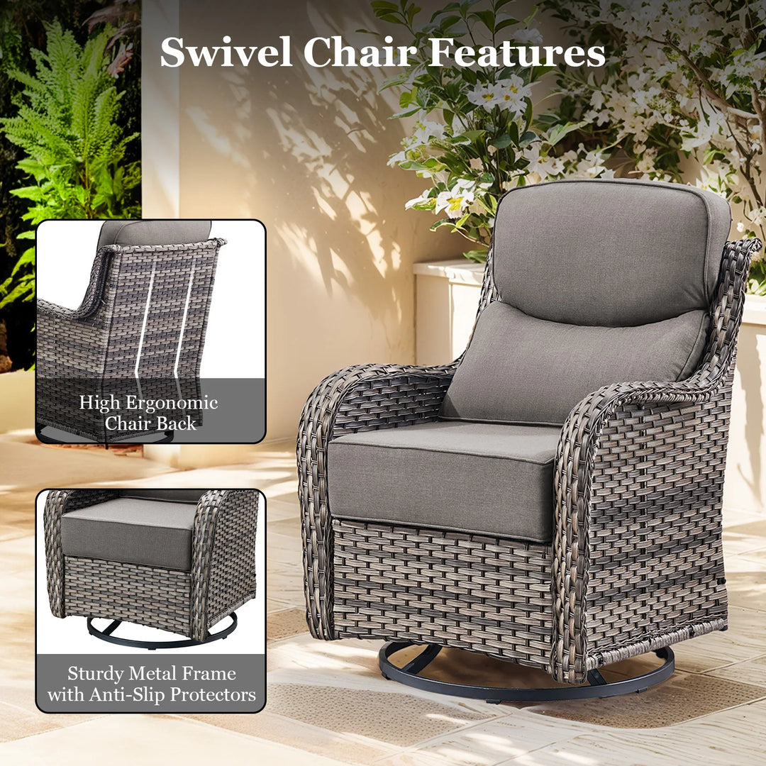 Outdoor Patio Sofa Swivel Chair with 6-Inch Thick Cushions Set