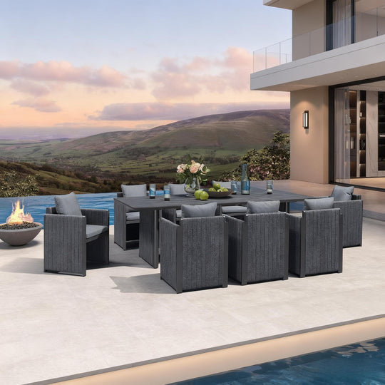 Sanori Patio Outdoor Dining Set Modern Large Weather-Resistant Aluminum for Garden Backyard Kitchen-Grey