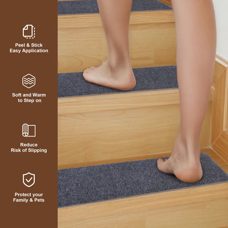 Non-Slip Carpet Stair Treads Indoor Runner for Kids Elders & Pets (Set of 15)
