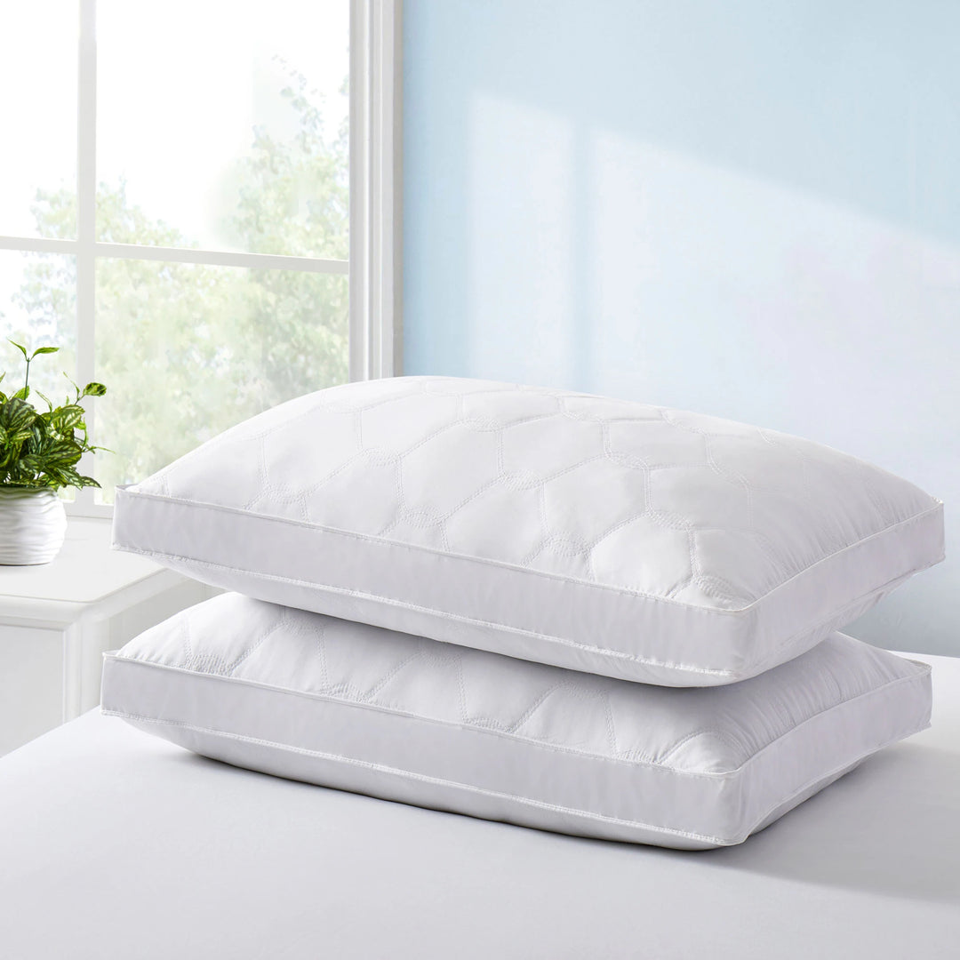 2 Pack Goose Feather down Pillows with Quilted Cotton Cover - White