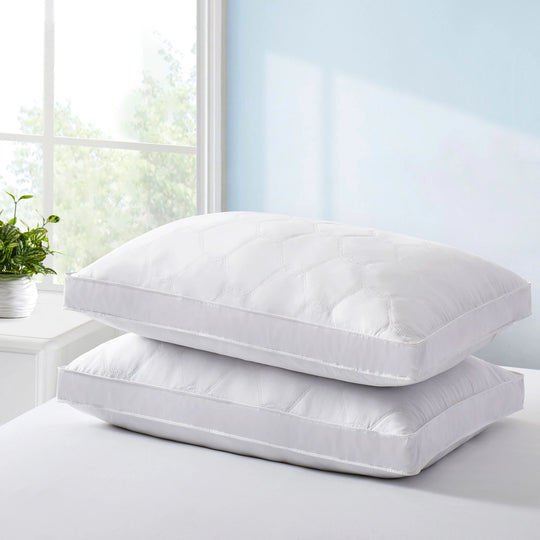 2 Pack Goose Feather down Pillows with Quilted Cotton Cover - White