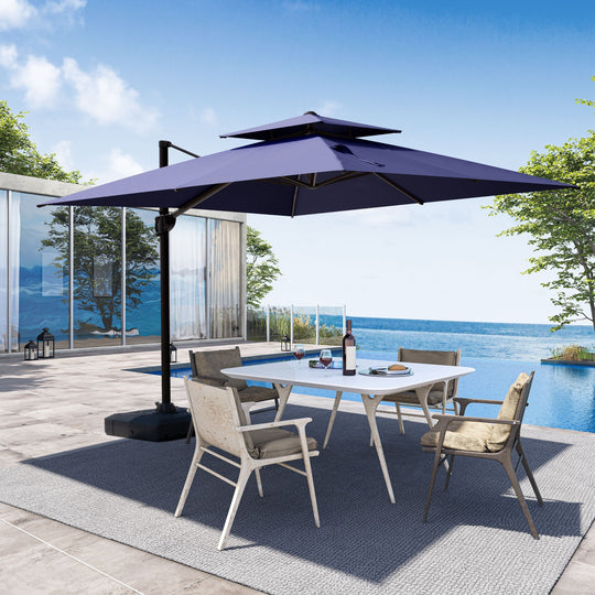 11 X 11 FT Outdoor Square Patio Cantilever Offset Umbrella with Crank and 360 Degrees Rotation