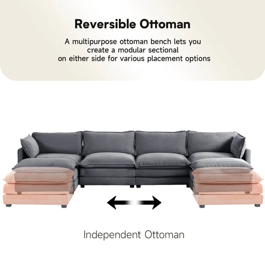 Corduroy Sectional Sofa with Removable Ottomans & Ultra-Soft Cushions for Living Room & Bedroom