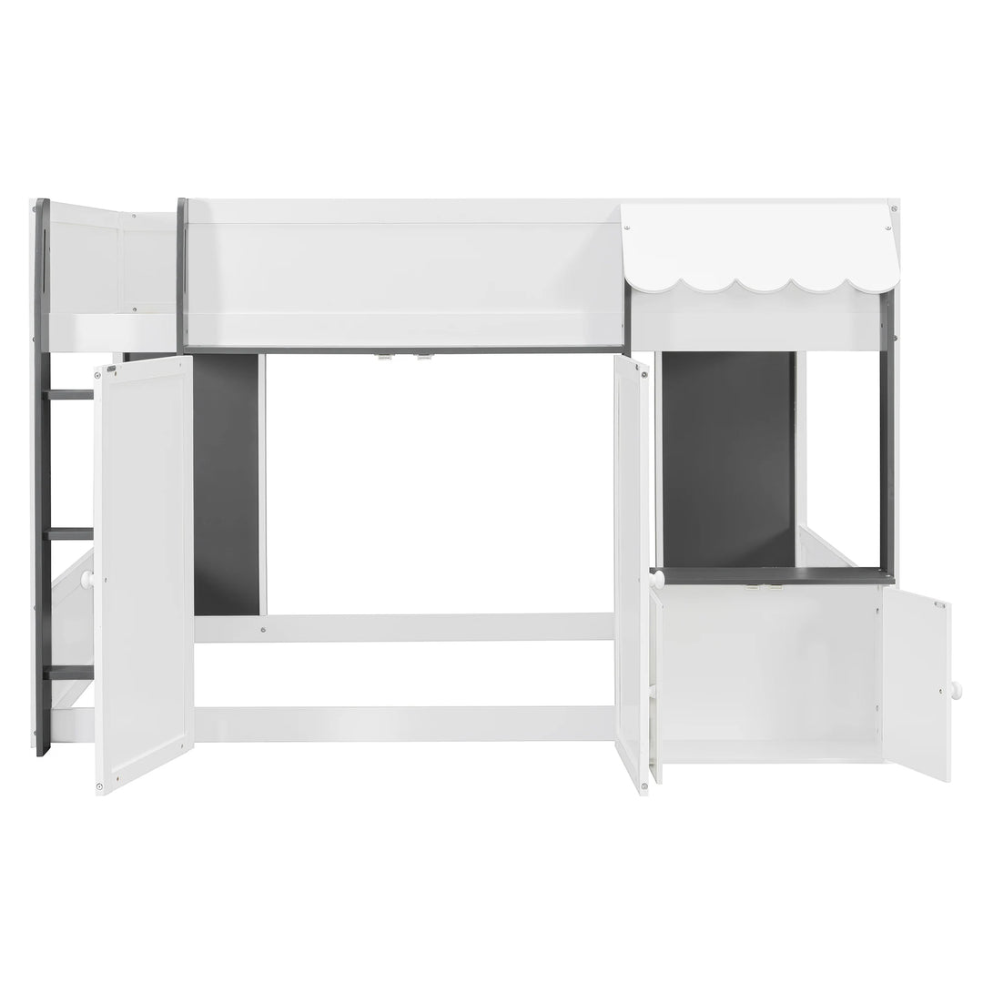 Full Loft House Bed with Playhouse Storage Modern Wood Cabin Bed for Kids