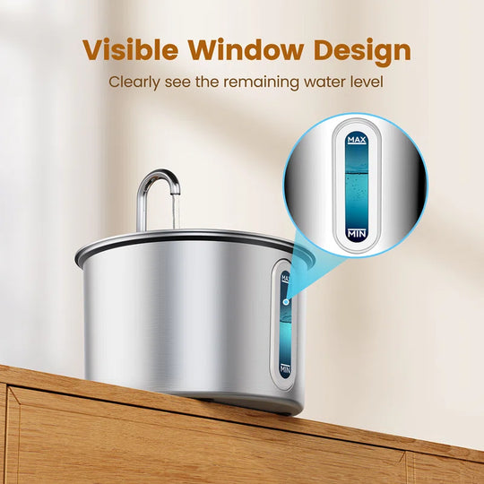 PWF-001 2L Stainless Steel Cat Water Fountain with Snap, Anti-Spill Cats Water Fountains with Quiet Pump,Continuous Fresh Water Supply,Pet Water Fountain for Single Kitty & Small Pets