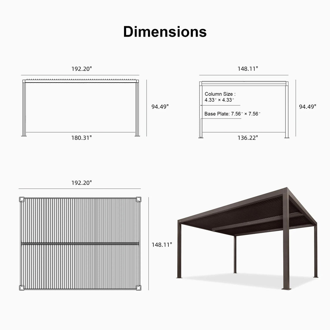 Bronze Louvered Pergola with Adjustable Roof for Deck Backyard Garden Hardtop Gazebo