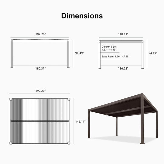 Bronze Louvered Pergola with Adjustable Roof for Deck Backyard Garden Hardtop Gazebo