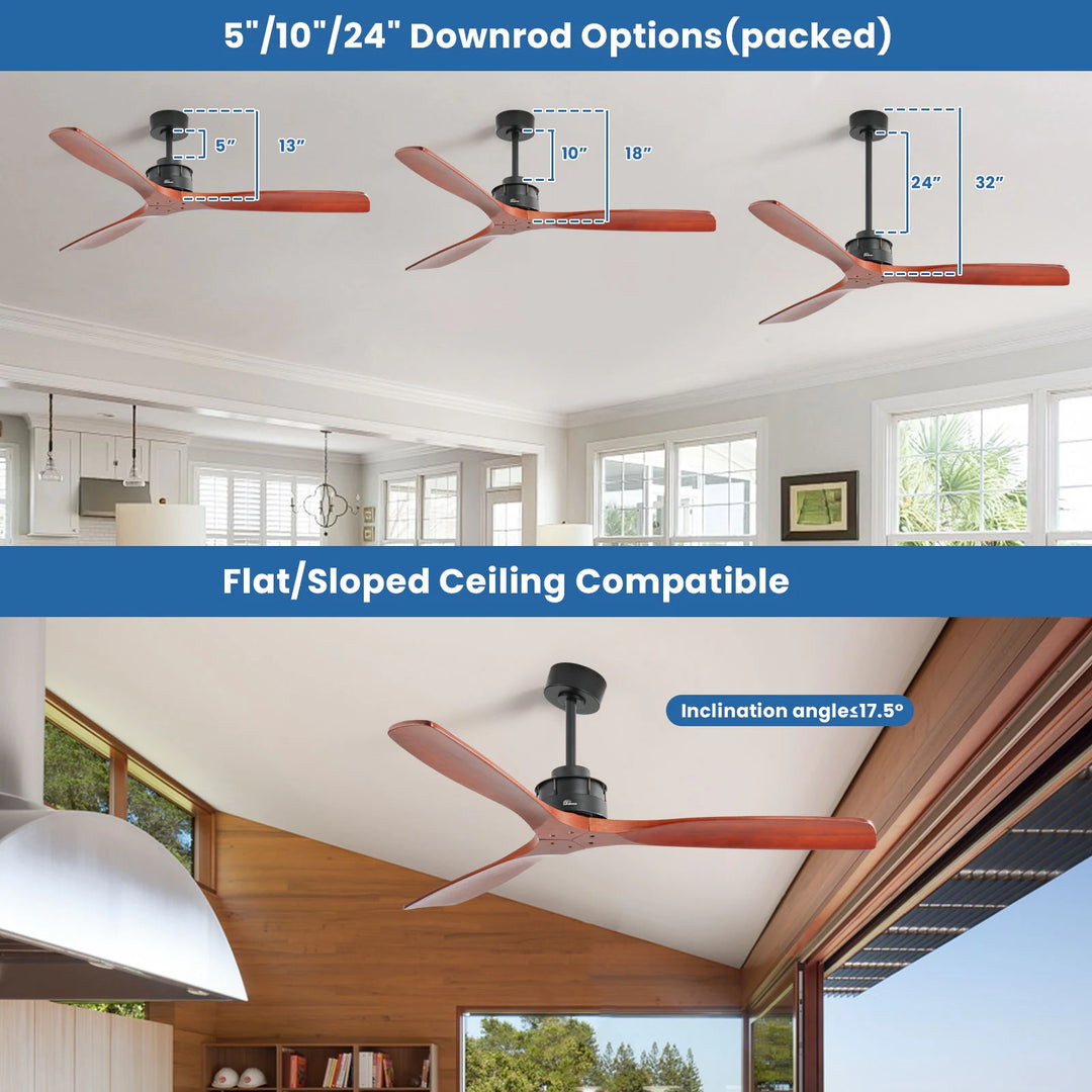 Sofucor 42"/48"/ 52"/60"Noiseless Walnut Wood Ceiling Fan with Remote Control, Integrated Light Optional