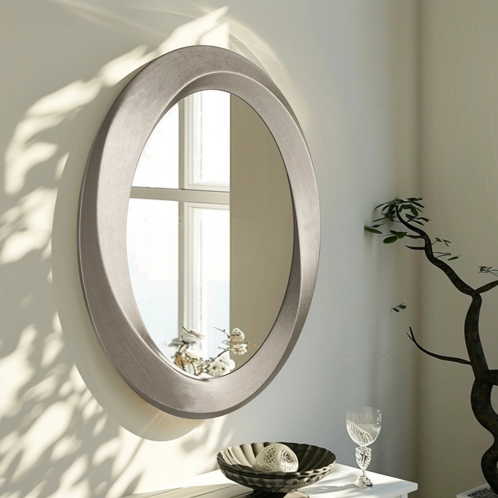 Antique Baroque Oval Wall Art Mirror Beveled Frame Accent Mirror